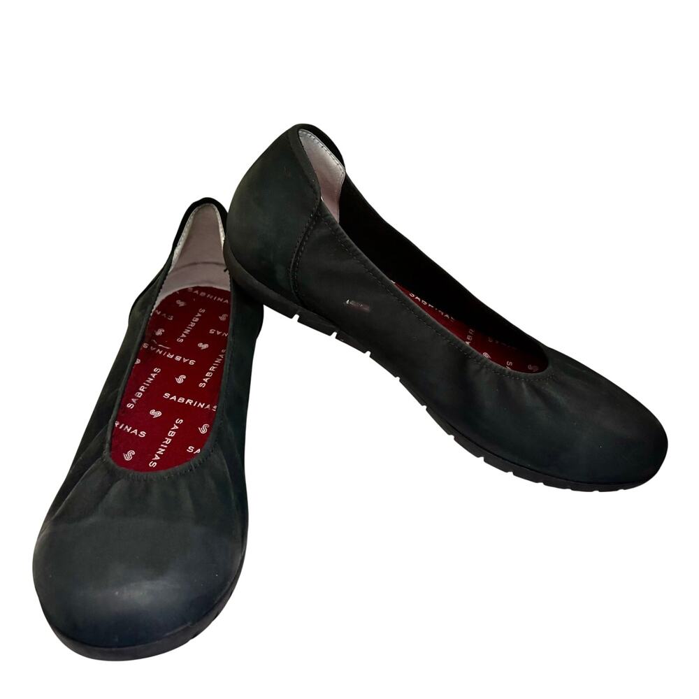 Sabrinas Black Nubuck Leather Ballet Flats Slip On Classic Preppy Feminine